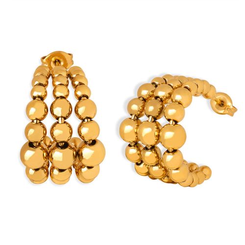 Chunky Fat C Hoop Beaded Earrings Two Tone | F965