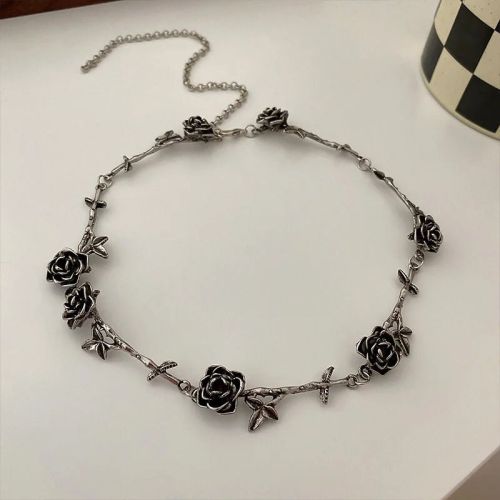 Elegant Silver Camellia Choker Necklace, Camellia Necklace | HN1980