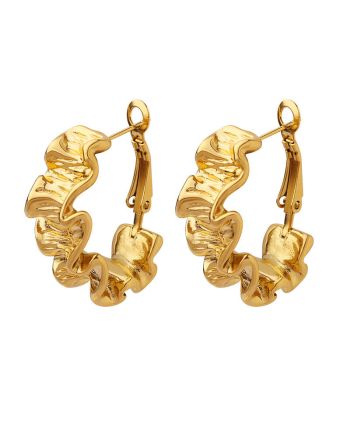 18K Gold Crinkle Huggies Earrings Hoop | F219