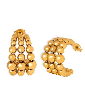 Chunky Fat C Hoop Beaded Earrings Two Tone | F965