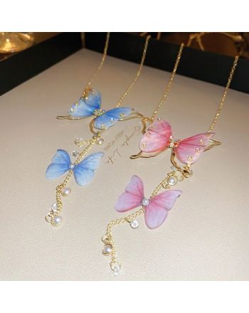 Dainty Tassel Butterfly Pendant Necklace, Butterfly Fringe Necklace | HN3246