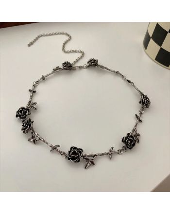 Elegant Silver Camellia Choker Necklace, Camellia Necklace | HN1980