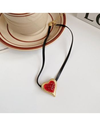 925 Silver Resin Red Heart Jewelry, Heart Pendant Choker Necklace | HN2523